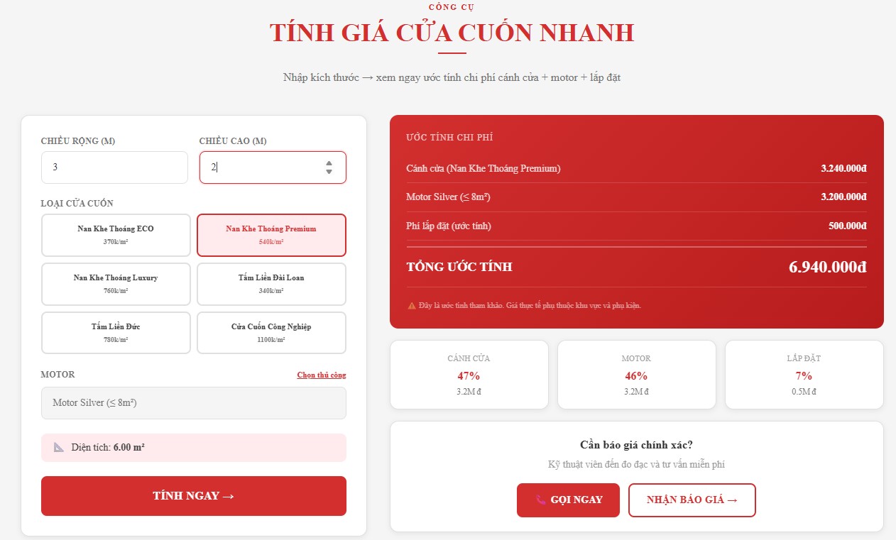 Cách tính giá cửa cuốn: hiểu rõ từng khoản trước khi mua