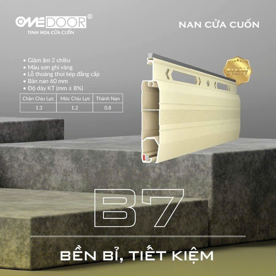 Cửa Cuốn Nhôm Onedoor B7: Nan Thoi Kép Giảm Âm Dày 1.3mm