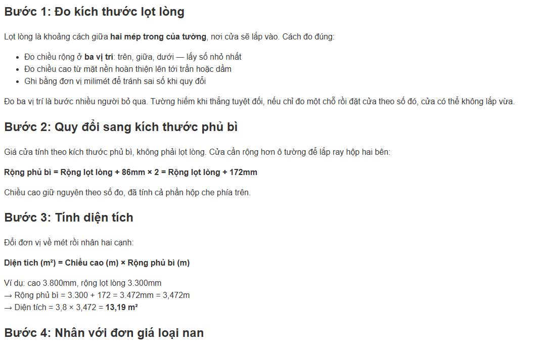 Hướng dẫn cách tính giá cửa cuốn theo 5 bước