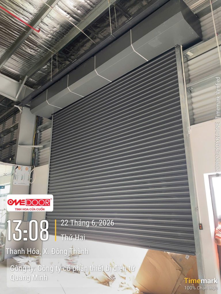 Cấu tạo cửa cuốn thép gồm nan thép, motor, trục và ray dẫn hướng